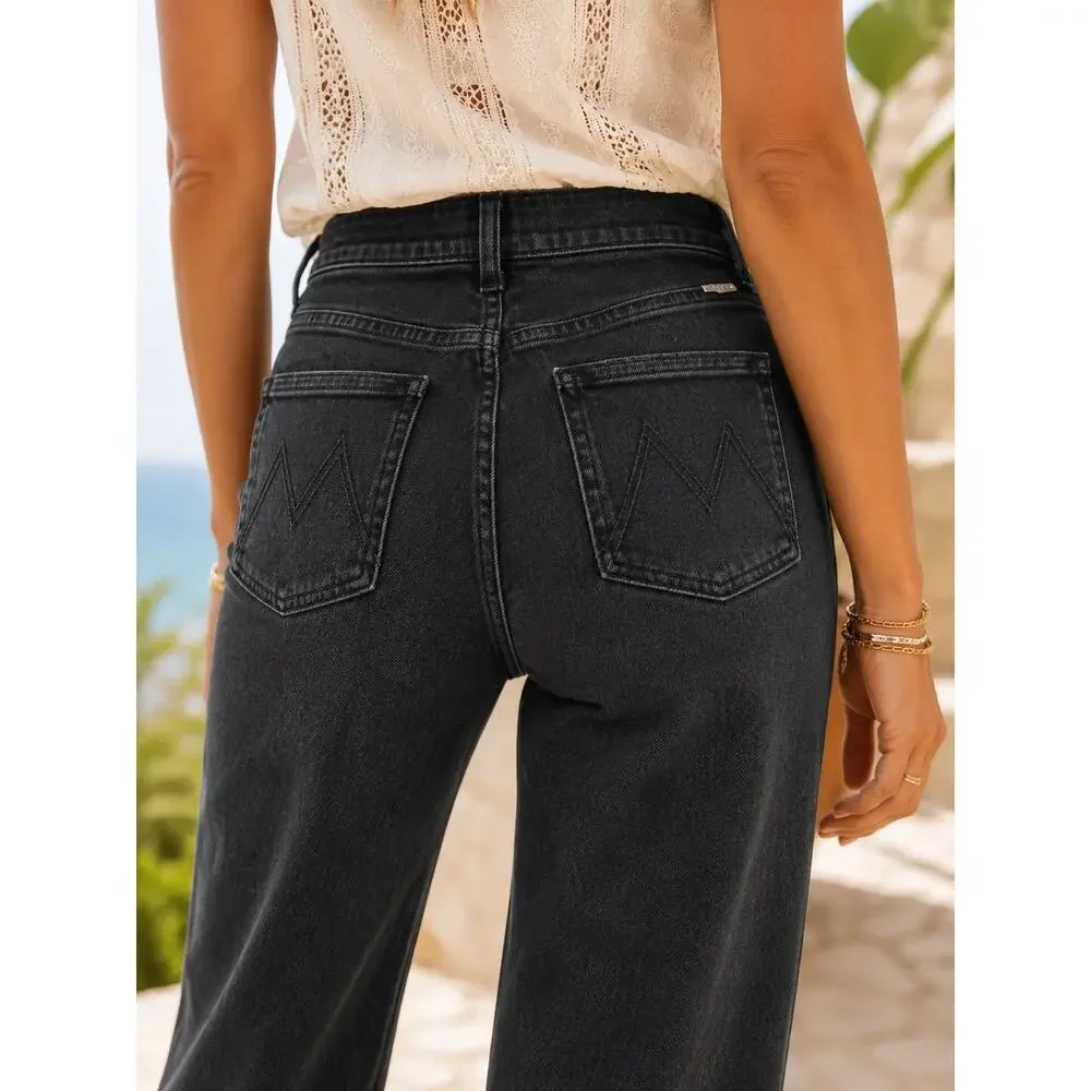 MOTHER Rambler Zip Sneak Washed Black Straight Leg Jeans Patch Pocket 25 Capsule - Picture 2 of 16